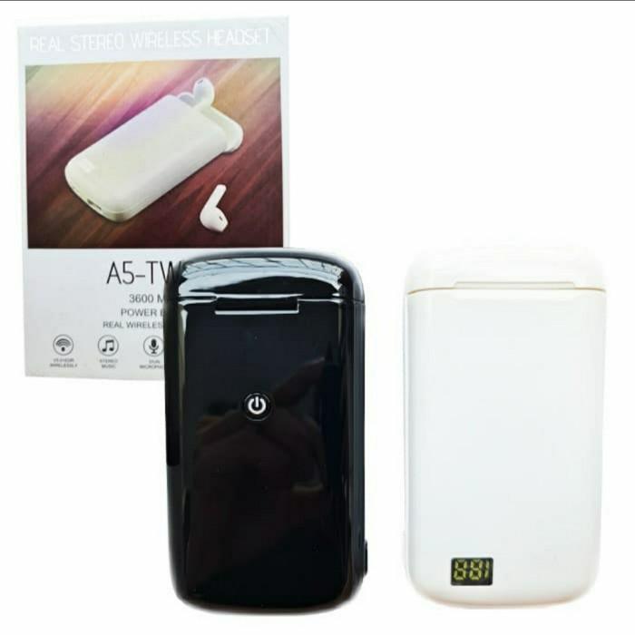 Headset Bluetooth Stereo A5 TWS Earphone Wireless with Power Bank