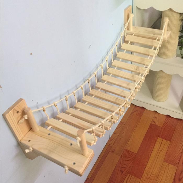 90cm Cat Bridge Climbing Frame Wood Pet Cat Tree House Bed Hammock