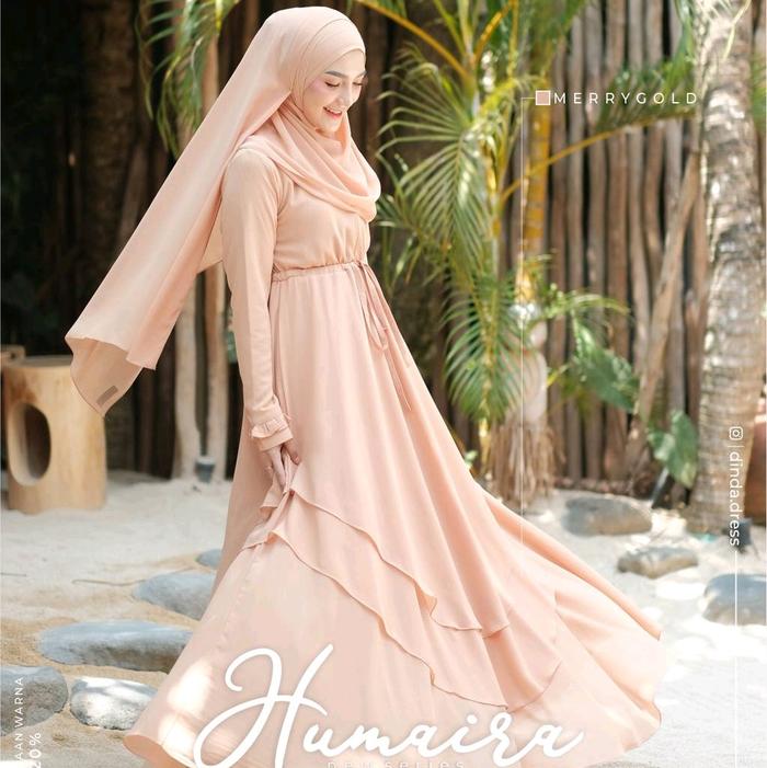Humaira Dress by Dinda Dress | Gamis Ceruty Premium Set Pashmina warna Cream