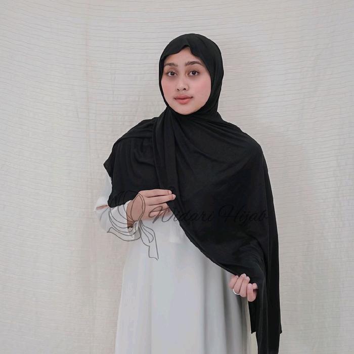widari hijab - pashmina pasmina kaos warna hitam - hijab pashmina kaos - kerudung pashmina hitam