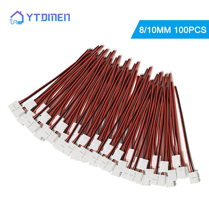 100pcs 2Pin 8mm 10mm LED Strip Light Connector Cable 10mm Width PCB