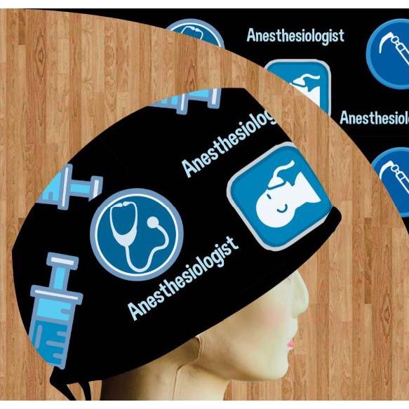 Topi Medis / Scrub Hat / Surgical Cap Printing Motif Anesthesi