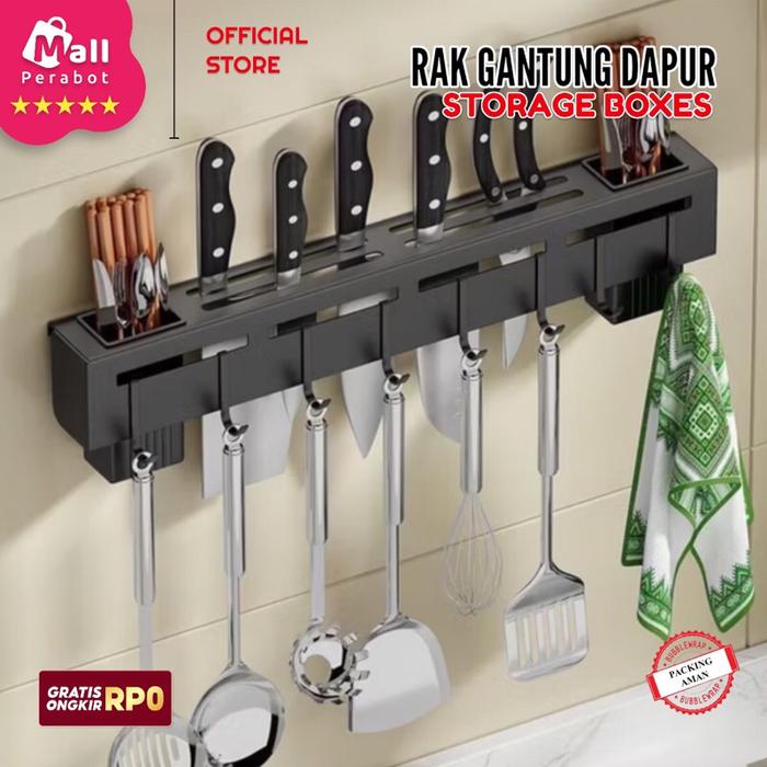 Mall Perabot Tomo | Rak Pisau Dinding Dapur Stainless Steel Tempat Taruh Sendok Garpu Gantungan Lap