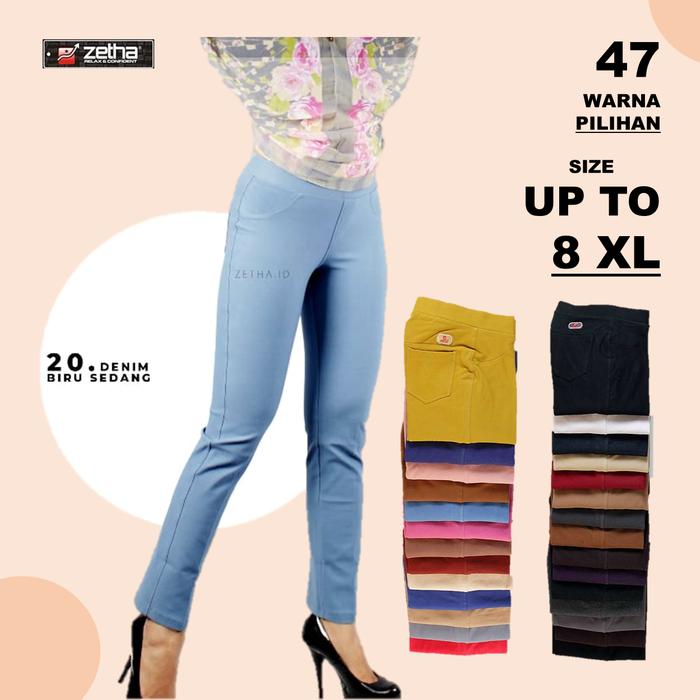 (COD) Celana Legging Panjang Zetha Denim Biru Sedang  / Celana Zetha Premium / Celana Kerja / Celana