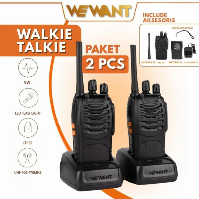 Wewant Ht Walkie Talkie Paket 2 Unit Portable Two-Way Radio Murah Premium Quality