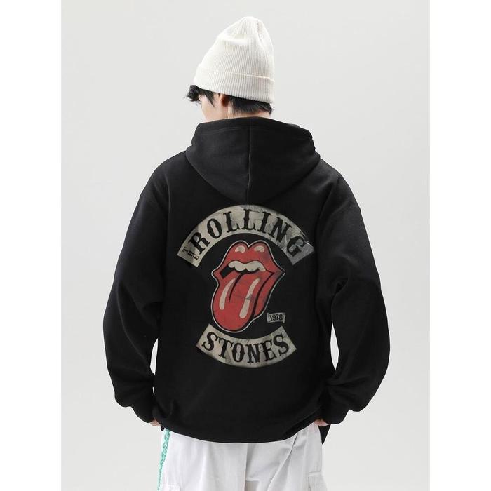 Hoodie Band Rolling Stone Size M-XXL Unisex Fleece Sablon Digital Sweater Pria
