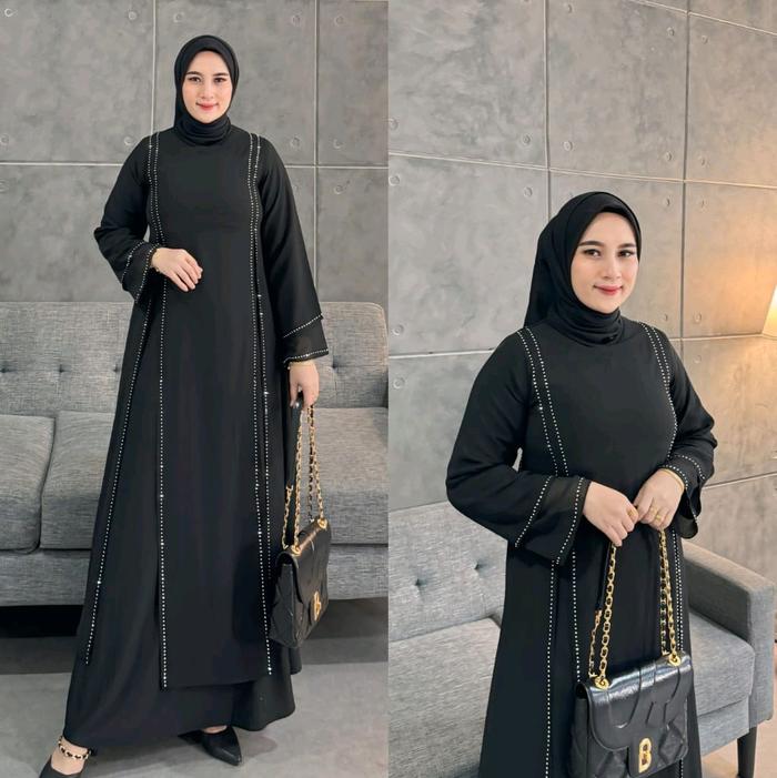 Abaya Turkey Shafira Swarov 142DD abaya gamis ceruty mote mutiara muslim  arab  turki  wanita  hitam