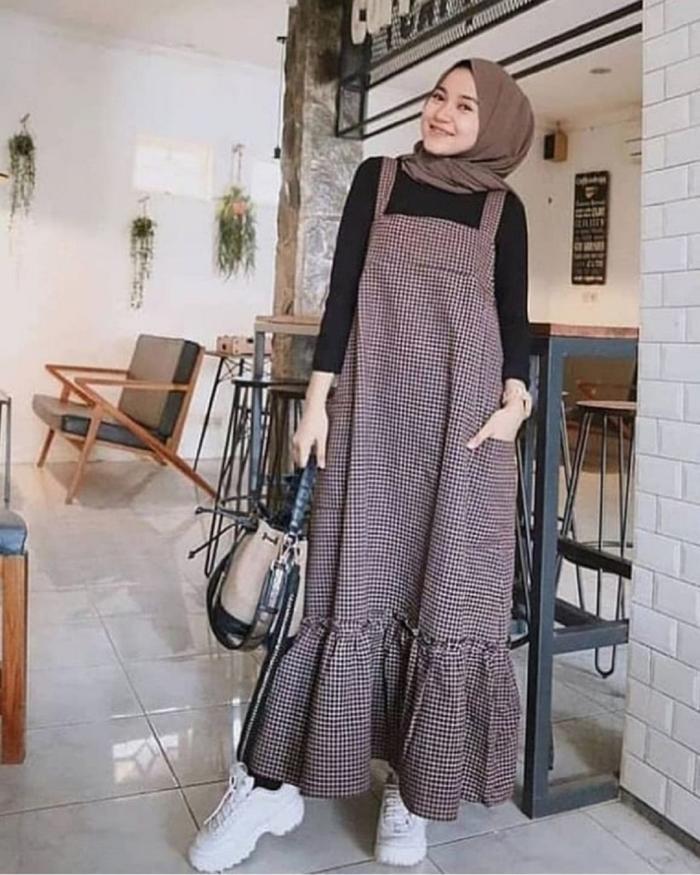PROMO!! square Overall Motif Kotak Tebal Terbaru -Gamis Muslim Jumbo Oversize Ld 110 STOK TERBATAS!!