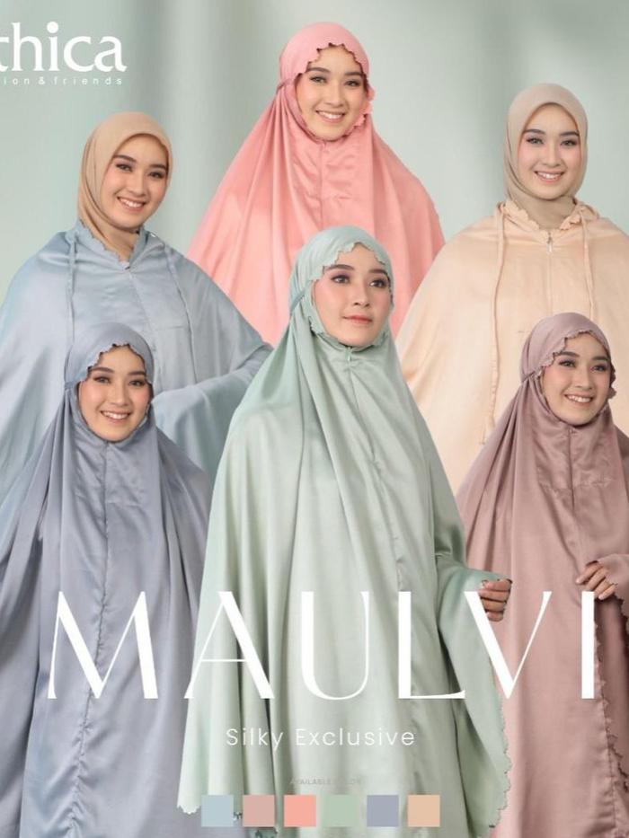 Ethica Mukena Maulvi Dusty Brown Dusty Pink Peach Silky Premium Bahan Eksklusif Dengan Tali Karet Da