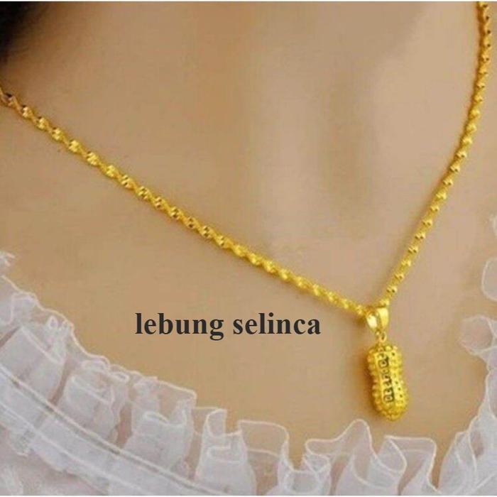 NEW TERLARISSS Kalung titanium melintir liontin kacang.lapis emas 24k anti karat,kalung titanium asl