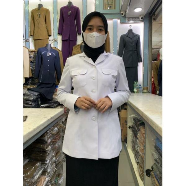 Seragam Princessfa Putih P3K Asn Pns Wanita, Atasan Putih Kantong 2 Pns Wanita , Baju Kerja Wanita P