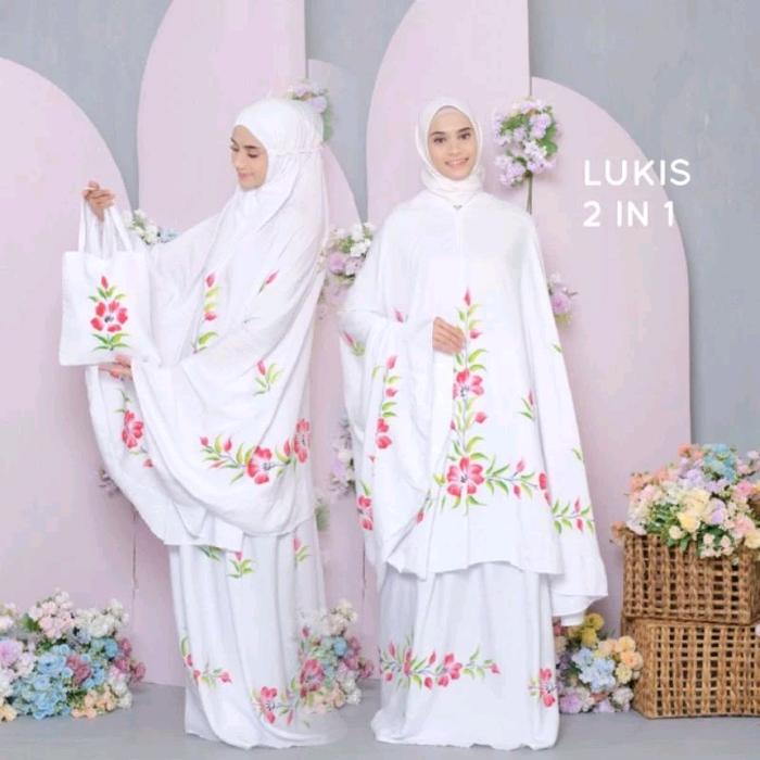 Mukena 2 in 1 Motif Lukis Bunga Jepun Bali
