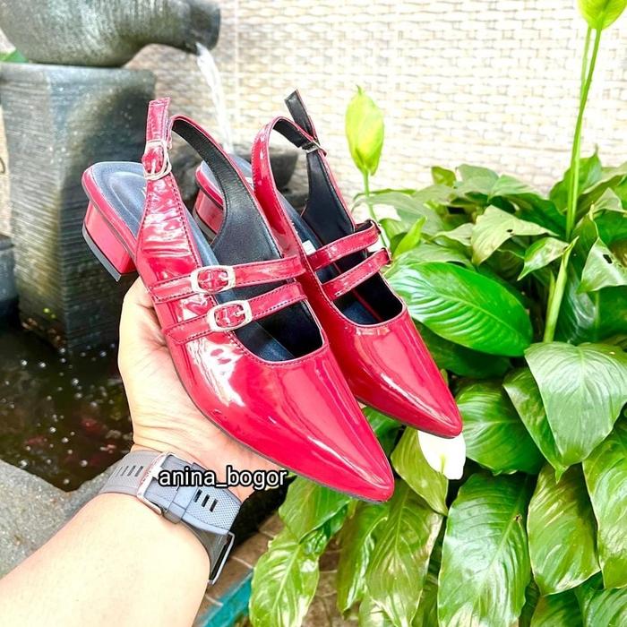 Sepatu selop heel slipon mules wanita/sepatu heel tali gesfer