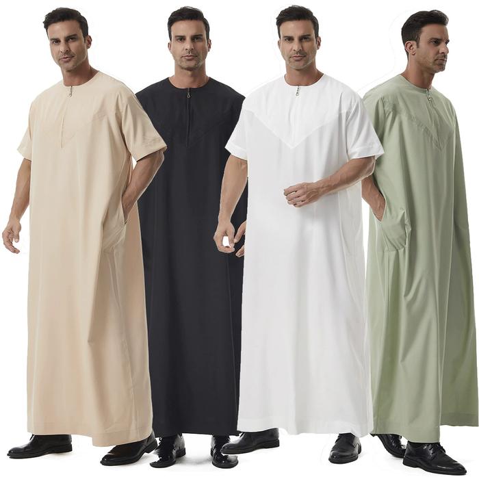 Long Sleeve Aman Abaya 1Piece Jubba Thobe For Men Kaftan Pakistan Muslim Saudi Arabia Djellaba Islam