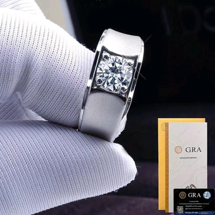 Cincin Moissanite Pria Cincin Pria Moissanite Sertifikat GRA Cincin Perak Silver Dof Pria Cincin Cow