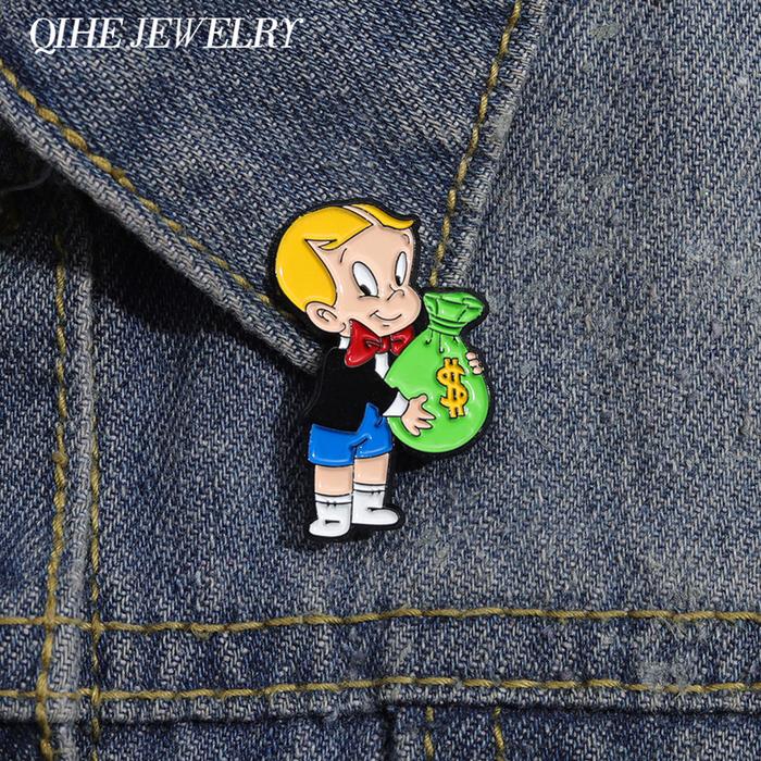 Cartoon Richie Rich Money Bag Brooch Enamel Pin Cute y Badge Access es Decorative Hats Clothes Ba pa