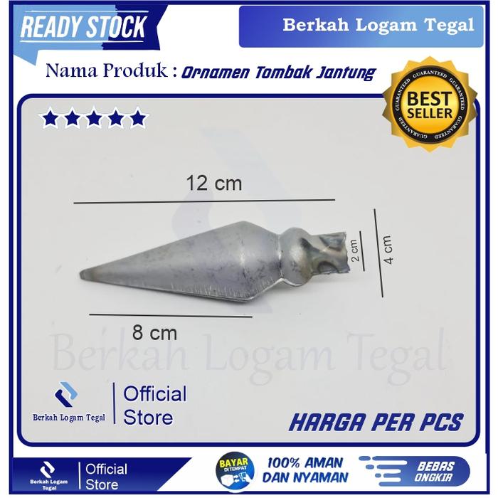 Ornamen pagar besi tralis tombak jantung pelat P~12cm Termurah