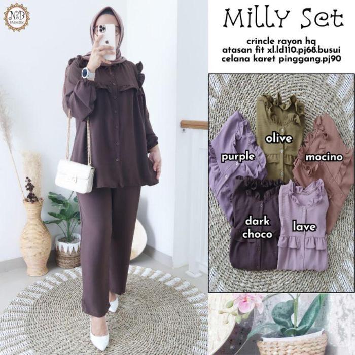 MILLY SET | SETELAN KRINKLE | SETELAN KEKINIAN | SETELAN KRINKLE LENGAN PANJANG | SETELAN CANDY LADY