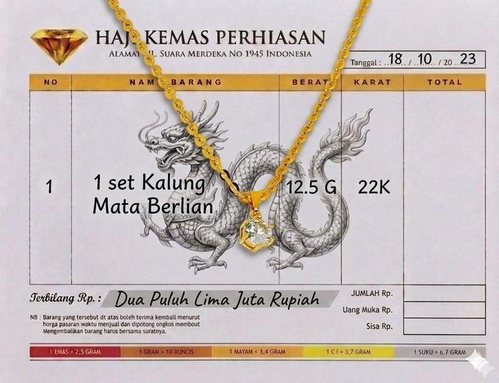 Perhiasan kalung nuri permata emas muda - free nota bayar ditempat