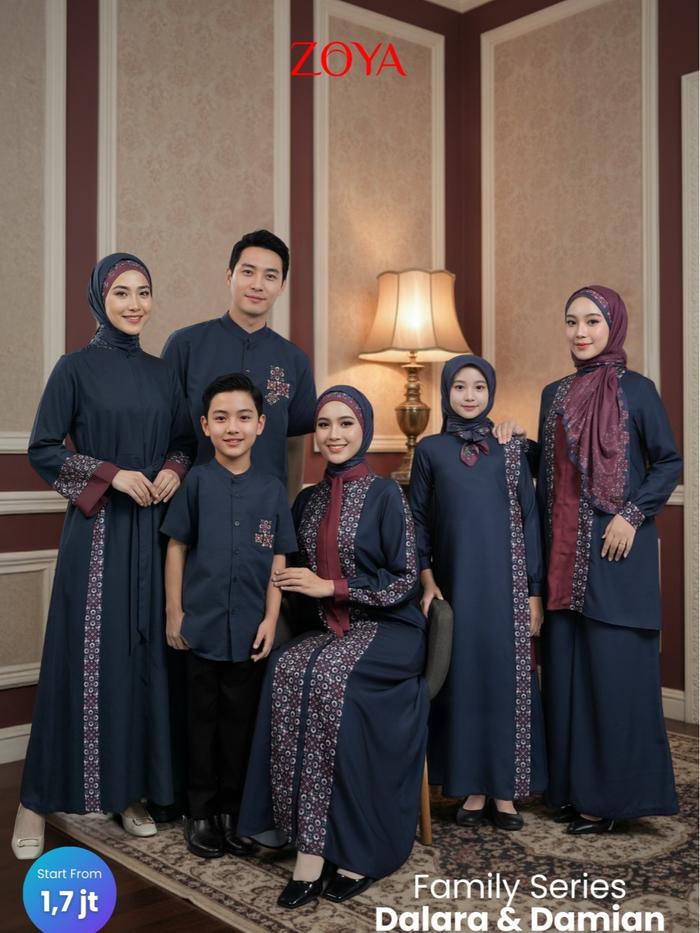 ZOYA Sarimbit 2026 Navy Series - Fashion Muslim Baju Sarimbit Keluarga Dalara Dress/Davinza Dress/Da