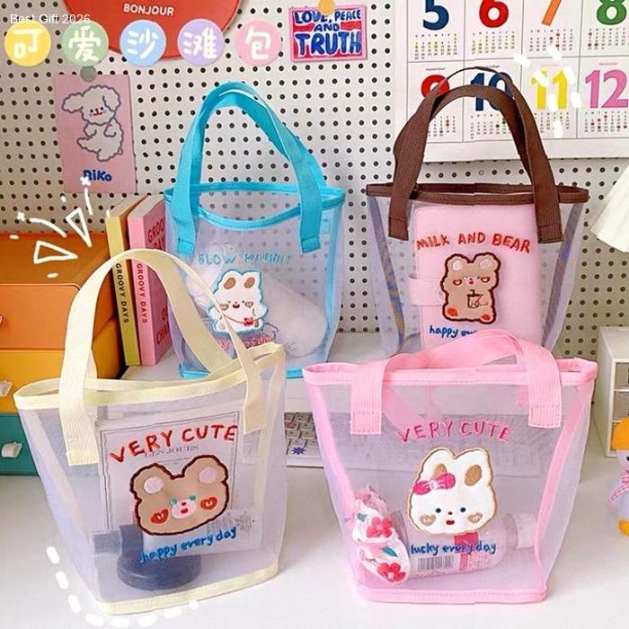 TOTEBAG MIKA WANITA PRIA REMAJA TRANSPARANT KOREA STYLE LUCU MOTIF BERUANG / TOTEBAG TAS PIKNIK MAKA