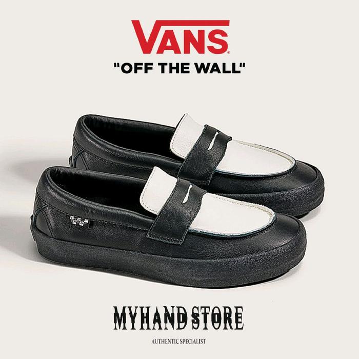 VANS SLIP-ON SKATE STYLE 53 LEATHER BLACK WHITE ORIGINAL 100%