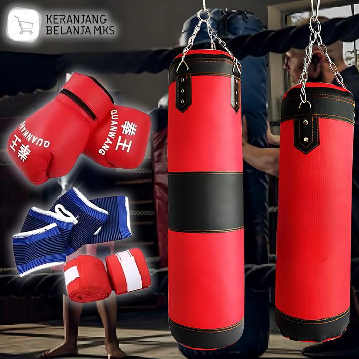 AJS- Set Samsak Sarung Tinju Sandbag Paket Lengkap Sarung Samsak Tinju MMA Muay Thai Boxing