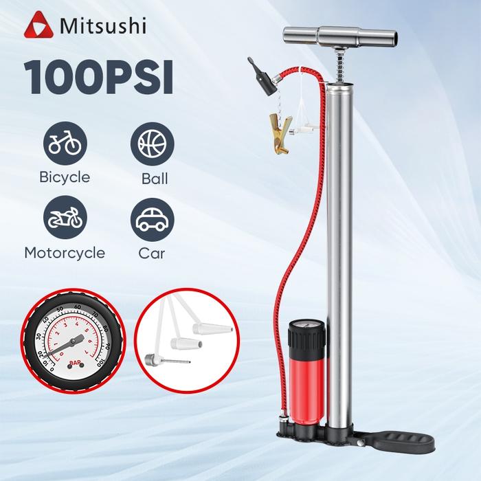 Mitsushi Pompa Angin Sepeda Motor Mobil Tabung Meter / High Pressure Pompa Angin 100PSI Alloy Portab