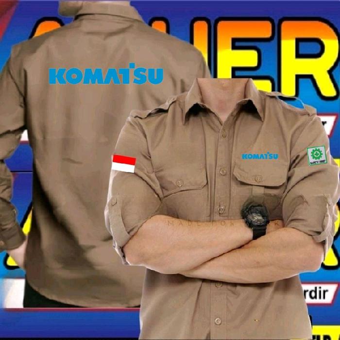 warna coklat Kemeja Komatsu baju Komatsu seragam Komatsu baju kerja Komatsu Pdl Komatsu baju lapanga