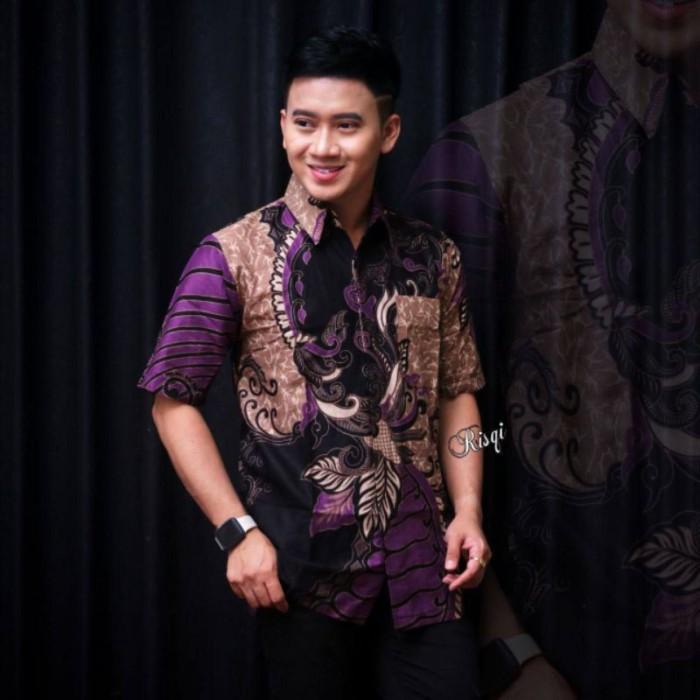 Kemeja Batik Ungu Lengan Pendek Hem Batik Ungu Seragam Baju Batik Ungu Couple Katun