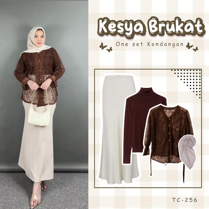 Kesya Brukat Setelah Kondangan Mahogany Kekinian Rok Duyung Manset Brukat Hijab SET TC-256 Bahan Bru