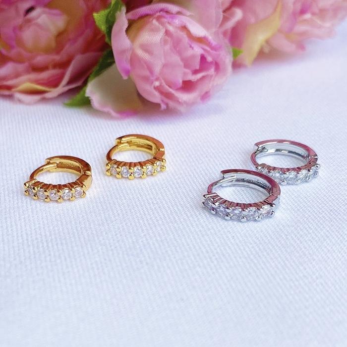 Anting Jepit Titanium Anak / Dewasa Baris Kristal Swarovski