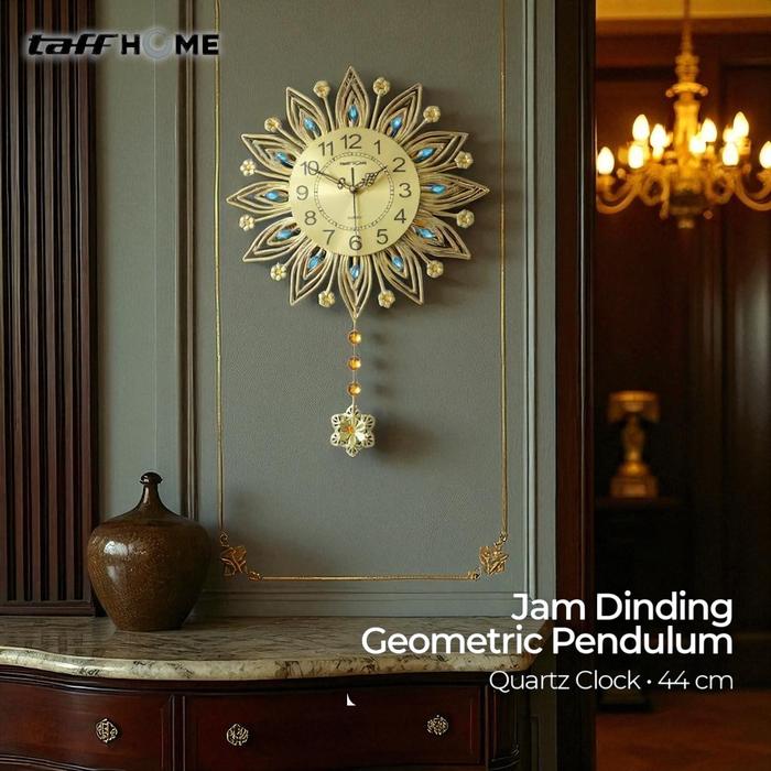Cahayastore - Jam Dinding Quartz | Jam Dinding Bulat | Pendulum Geometric 44cm