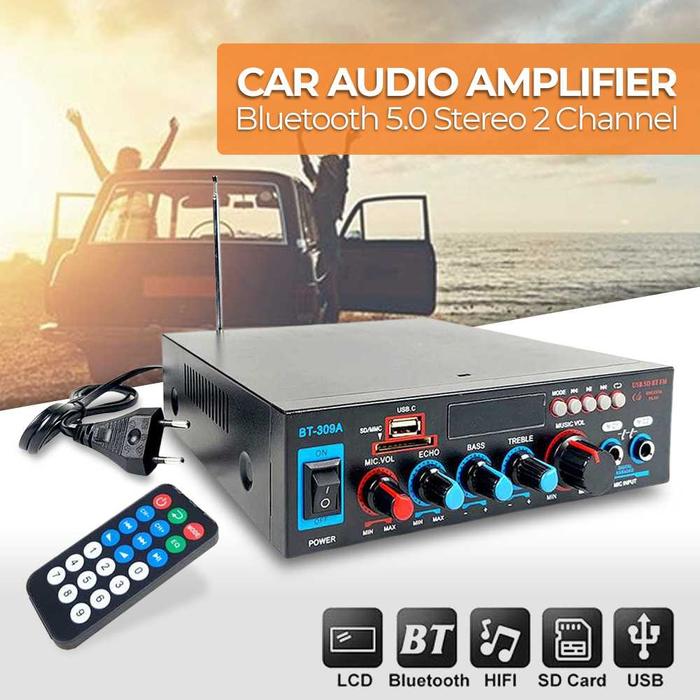 VCACA Car Audio Amplifier Bluetooth 5.0 Stereo 2 Channel 800W - BT-309A ampli mini Amplifier ini mem