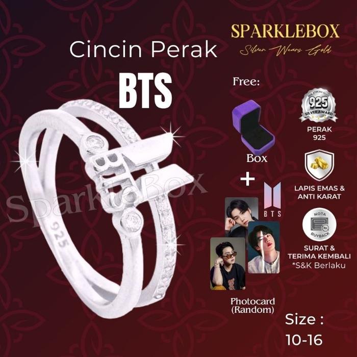 CINCIN PERAK BTS ASLI PERAK 925 LAPIS EMAS PUTIH / CINCIN PERAK WANITA