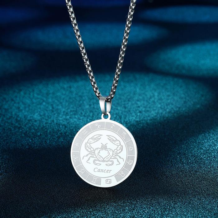 Kinitial Stainless Steel Cancer Zodiac Necklace Pendant for Women Girls Twelve Constellation Chocker