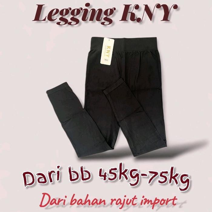 Legging Panjang Kny Bahan Rajut Import Untuk bb 45-75kg Wanita Celana Hitam Katun Pendek Waist Dewas