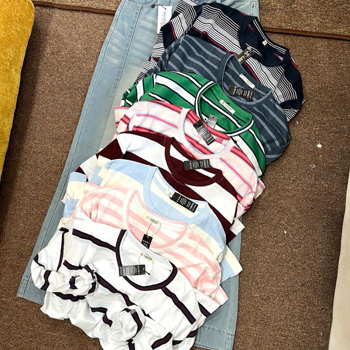 Dwistuff Basic Tee Kaos Panjang Polos Stripe Katun Rib Wafer Rajut