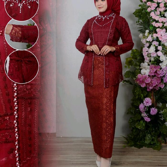 Set Kebaya Tunik Aira tille Sapto - Kebaya Aira Tali pinggang - kebaya pesta Payet