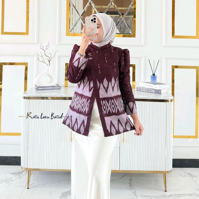 Atasan batik wanita modern lengan panjang puffy blouse Edora model kebaya janggan by ratu laku batik