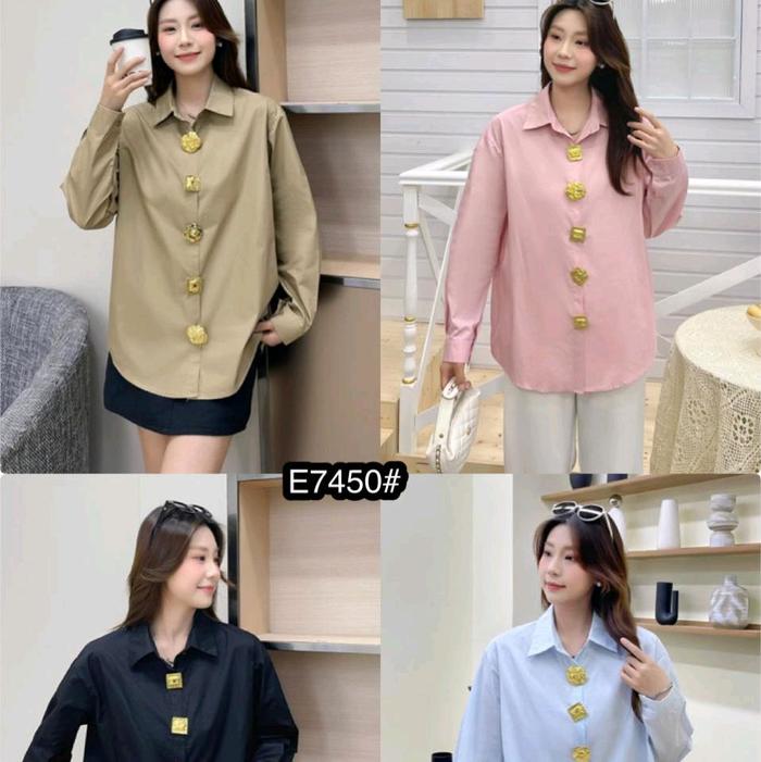 Kemaja Mix Kancing Plum E7450# - Blouse Wanita