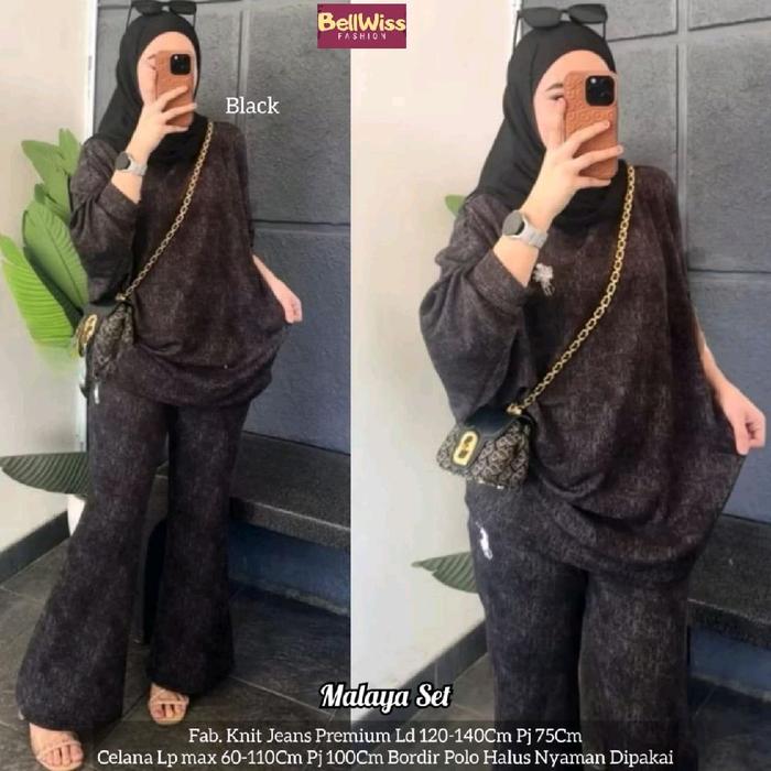 BellWiss Fashions MALAYA ONESET SETELAN WANITA CELANA PANJANG BAHAN KAOS KNIT PREMIUM MOTIF POLOS Ta