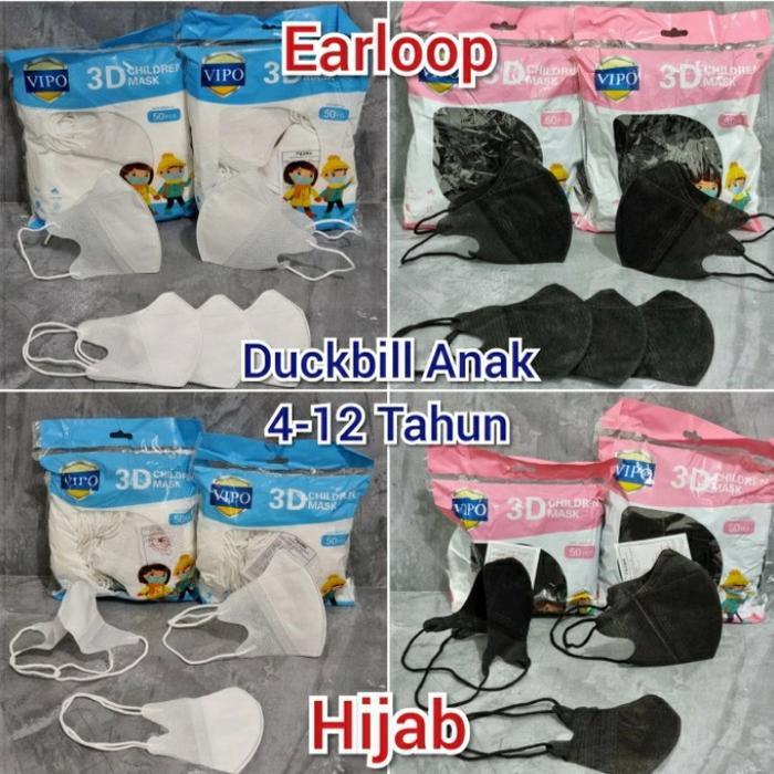 Promo Masker Duckbill Anak Hijab Masker Vipo Hijab Anak Headloop Anak