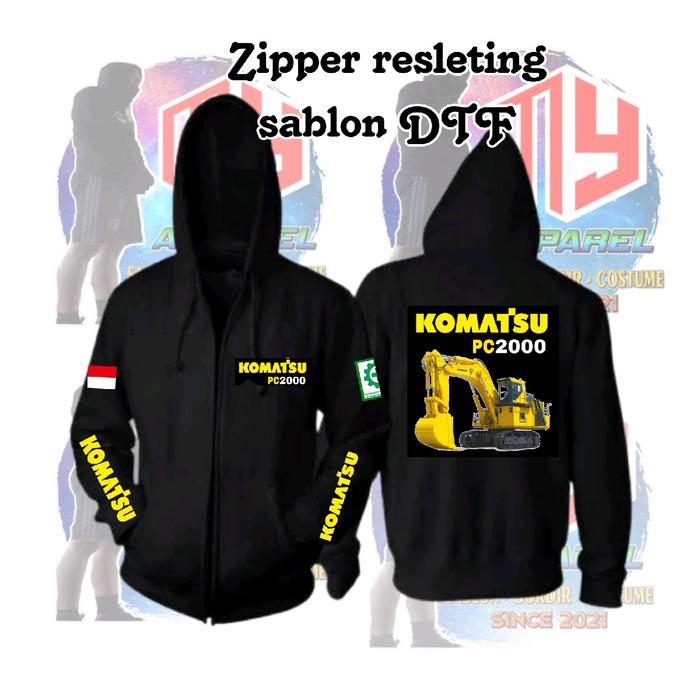 Hoodie Zipper resleting hitam Excavator komatsu pc2000 /sablon DTF