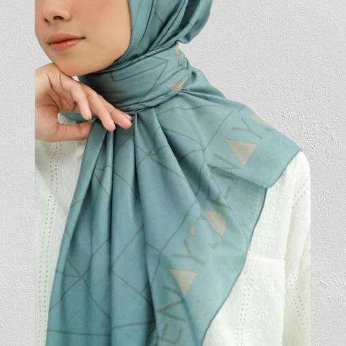 Deenay Asha Series Scarf Original Warna Blue Kerudung Segi Empat Motif