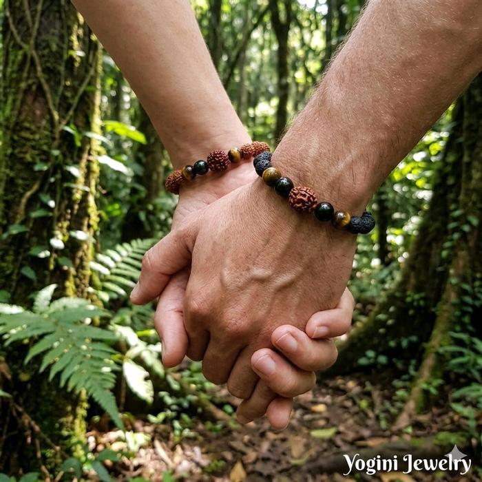 Yogini Jewelry Gelang Rudraksha COUPLE: Batu Lava & Tiger Eyes (POWER & WISDOM).