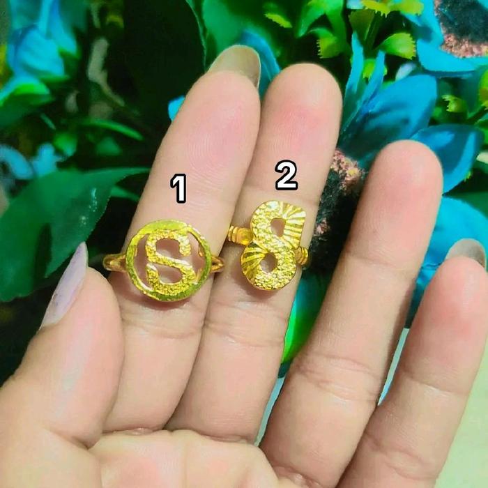 Cincin Plat Huruf 038 Lapis Emas 24k Balut Kristal Premium