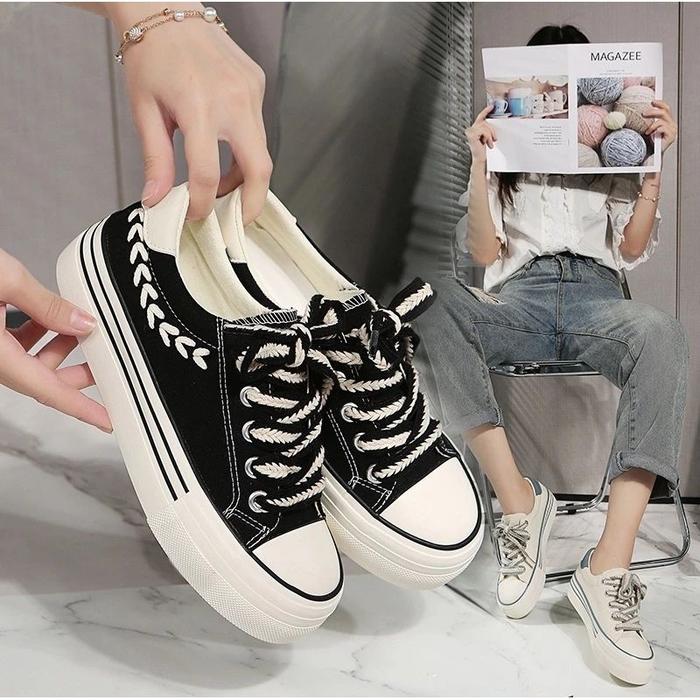 "FREE BOX" SEPATU SNEAKERS WANITA KANVAS KOREA ASLI FASHION STYLIST BEST QUALITY LV0163