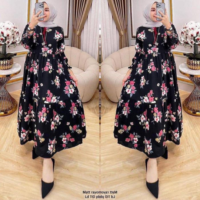 Ellisa Dress Midi rayon diamond ori Dress kekinian terbaru