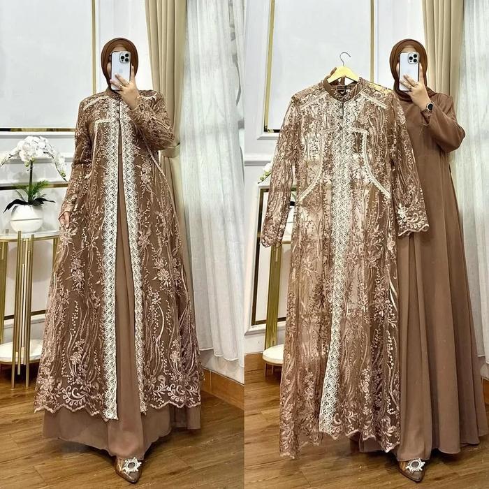 Amora Dress Outer Lepas Pasang Ready Sampai Ukuran Jumbo 3XL LD FIT TO 125CM Outer Brokat Kancing De